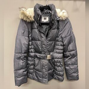 Laundry by Design Charcoal Puffer Jacket with Fur Hood